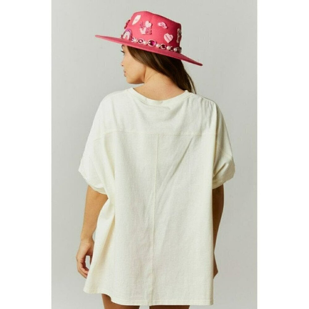 Poker Face Oversized Sequin Top in Cream - Picture 8 of 8